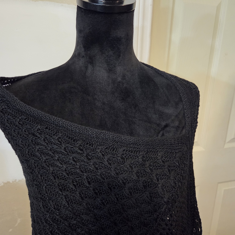 Open Stitch J.Jill Poncho Cape Black Women's Sweater Cover Up One Size NWT BOHO - Picture 3 of 9